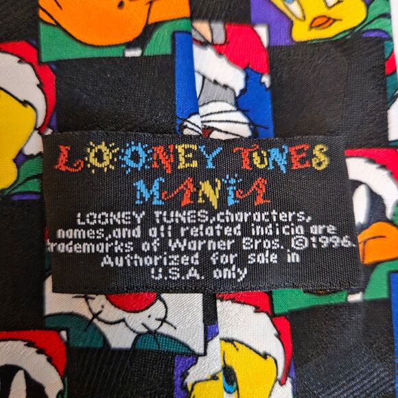 Looney Tunes Vintage Tie Warner Mania Christmas Santa Hat 1996 100% Polyester - Picture 5 of 7